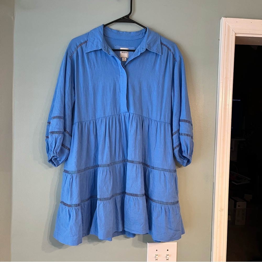 Maeve Blue Mini Dress size SP linen viscose blend